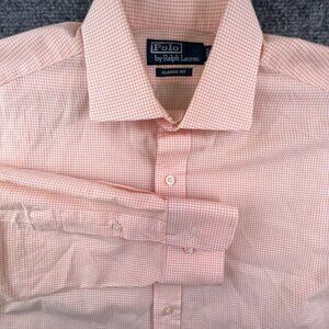 Polo Ralph Lauren Long Sleeve Classic Fit 16 34/35 Orange Check Button Up Shirt